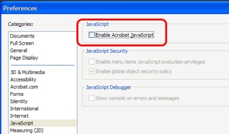 How to disable JavaScript in Adobe Reader